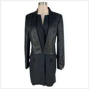 Walter Baker W118 Delia Black Charcoal Coat Faux Leather Wool Combo NWT New M